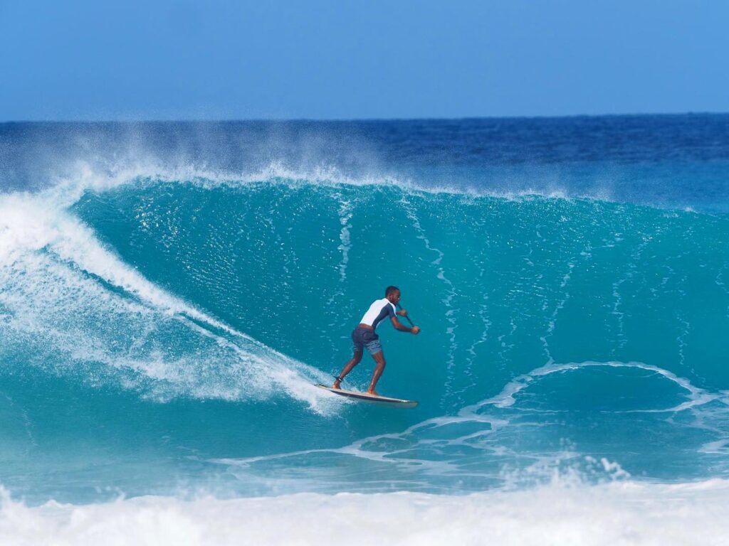 Surfing Batts Rock in Barbados