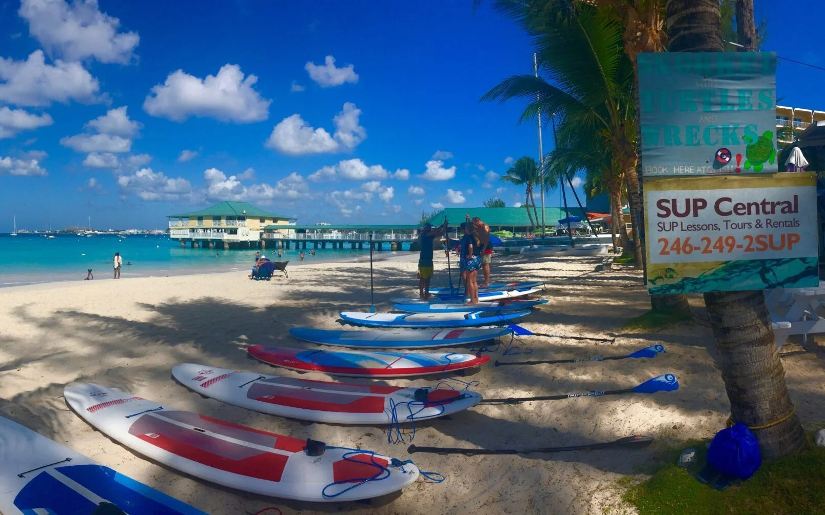 Paddle boards on Pebbles Beach at Paddle Barbados